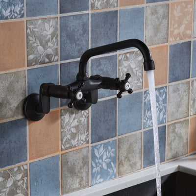 Rubinetto per lavabo con montaggio a parete, finitura in bronzo lucidato a olio, apertura regolabile da 3" a 9" con due maniglie