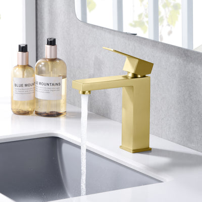 sumerain Rubinetto per lavandino del bagno in oro spazzolato Rubinetto per lavabo monoforo in acciaio inossidabile