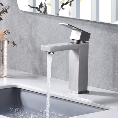 sumerain Rubinetto da bagno Rubinetto per lavabo in nichel spazzolato Acciaio inossidabile Maniglia singola Foro singolo