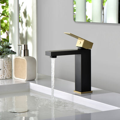 Rubinetto per lavabo sumerain Rubinetto per bagno nero e oro Rubinetto per lavabo monocomando in acciaio inossidabile 304 Foro singolo