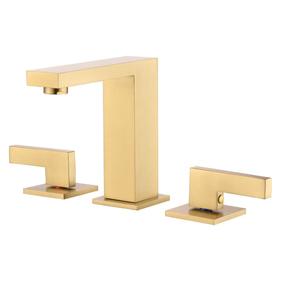 sumerain Rubinetto per bagno diffuso da 8 pollici in oro spazzolato Rubinetto per lavabo a 2 maniglie in ottone massiccio, con tubo a collegamento rapido