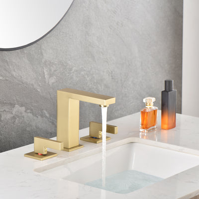 sumerain Rubinetto per bagno diffuso da 8 pollici in oro spazzolato Rubinetto per lavabo a 2 maniglie in ottone massiccio, con tubo a collegamento rapido