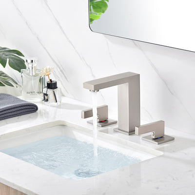sumerain Rubinetto da bagno diffuso in nichel spazzolato da 8 pollici Rubinetto per lavabo a 2 maniglie con tubo di installazione rapida