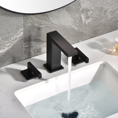 sumerain Rubinetto per lavandino del bagno nero opaco diffuso Rubinetto per lavabo a 3 fori da 8 pollici Rubinetto per lavabo con tubo a collegamento rapido a forma di Y
