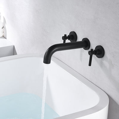 Set di rubinetti per vasca da bagno nero opaco SUMERAIN con montaggio a parete, riempimento per vasca con due maniglie