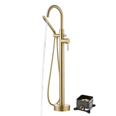 sumerain Rubinetto per vasca indipendente Rubinetto per vasca da bagno a pavimento in oro spazzolato con doccia a mano, portata elevata