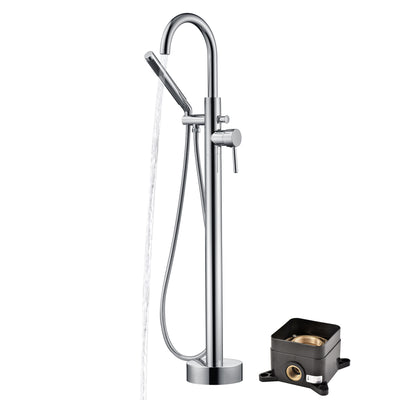 sumerain Rubinetto per vasca freestanding con montaggio a pavimento, cromato, design modulare a scatola nascosta in ottone massiccio, portata elevata