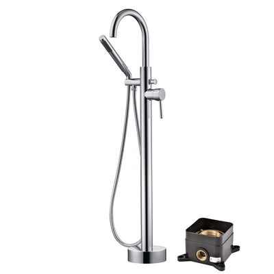 sumerain Rubinetto per vasca freestanding con montaggio a pavimento, cromato, design modulare a scatola nascosta in ottone massiccio, portata elevata