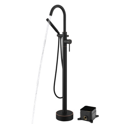 sumerain Rubinetto per vasca con montaggio a pavimento Rubinetto per vasca indipendente in bronzo lucidato a olio con doccetta, design modulare a scatola nascosta in ottone massiccio, portata elevata